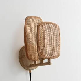 Vidalite 716407920109 Amud - Plug-in Swag Wall Sconce Lamp 1-light With Wicker Panels Wood Finish