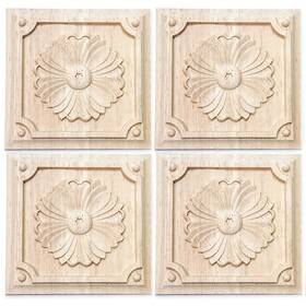 Woodappliq-040 Vilanca 8 Pcs Decorative Wood Flower Carved Appliques Type1-3.1inch-8pcs