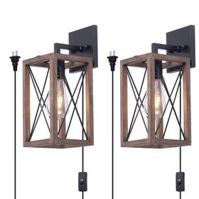 Ab154-1 Viluxy Wood Wall Sconces Retro Industrial Rectangle Bedside Sconce Plugin Cord Wit Ab154-1 Viluxy Wood Wall Sconces Retro Industrial Rectangle Bedside Sconce Plugin Cord Wit
