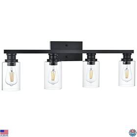 B097jsgw17 Vinluz Industrial 4-light Bathroom Vanity Light Black Wall Sconce With Glass Shade