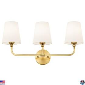 Vl837-bg-3 Visit The Metwet Store Brushed Gold 3-light Vanity Wall Sconce With White Fabric Shade Modern Design