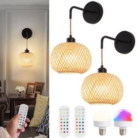 Ws0008bk2 Vitnucrol Battery Operated Wall Sconce Set Of Two Bamboo Rechargeable Wireless Sconces