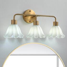 Hua-2 Vivihobb 3 Light Gold Brass Bathroom Fixture Brush Vanity Lighting Over Mir