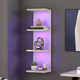 Viwods 722024409231 4-tier Wall Shelf Unit With Rgb Lights Floating Lack For Home D