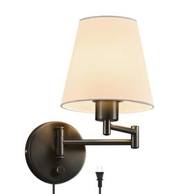 Cozptl201000 Vonluce Modern Swing Arm Wall Mount Light Plug In Corded Lamps With White Fabric S