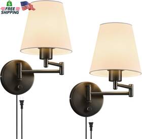 Ptl-5810-2b Vonluce Wall Sconce Set Of 2 Plug In And Hardwired Swing Arm Lamps Adjustab