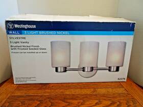 62779 Westinghouse New Slyvestre Vanity 3 Light - Nickel Frosted White Wall