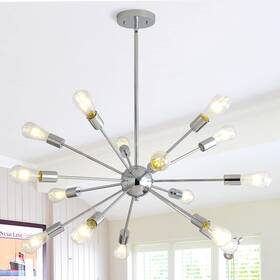 Wfrdjsp 747992808275 Sputnik Chandeliers 15-light Modern Chandelier Silver Light Fixture Mid Cen