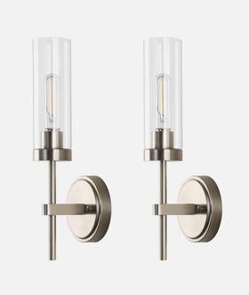Wilon Qlsmusb0021sn Bathroom Wall Sconces Set Of 2 Brushed Nickel Vanity Lights With Clear Glass
