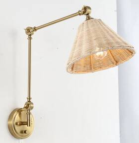 Wingbo 729604717311 Wall Sconce Rattan Wrapped Lamp Adjustable Swing Arm