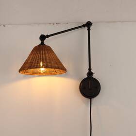 Wingbo 761426626952 Gold Rattan Swing Arm Wall Lamp Set Of 2 Adjustable