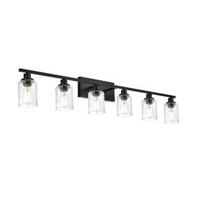 Winshen 739515844105 6-light Seeded Glass Vanity Light Fixtures In Matte Black Finish 45.3 Inches