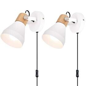Wooden Plug In Wall Sconce Set Of 2 Matte White Rotatable Lamp