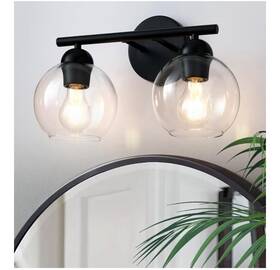 Vazqyahd14304v7 Wynterhaven W Black 2-light Vanity Wall Fixture With Glass Shades New