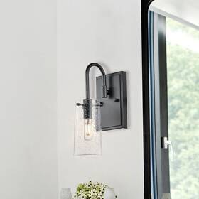 Xinbei Lighting 606600767468 Industrial Wall Sconce With Seeded Glass Bathroom Vanity Light In Matte Black
