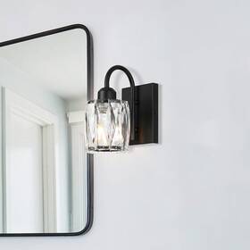 Xinbei Lighting 658361287525 Bathroom Wall Sconce Black Vanity Light With K9 Crystal Shade For Hallway Mirror