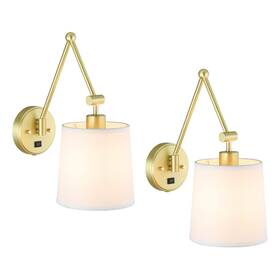 Xb-w1265-sb Xinbei Lighting Set Of 2 Brass Wall Lamps With Fabric Shade Hardwired