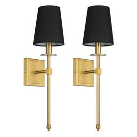 Xb-w1307-bs Xinbei Lighting Brushed Brass Wall Sconces With Black Fabric Shade For Bedroom 2 Pack