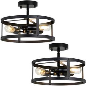Xpe10 Xpehk 3-light Semi Flush Mount Ceiling Light Farmhouse Black Metal Cage Fixture I