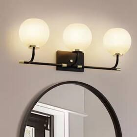 Yansun 313053943973 25 Inch 3-light Black Vanity Light With Globe White Frosted Glass Shades For Bath