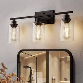 H-wl011 Yansun 24 Inch 3-light Matte Black Industrial Bathroom Vanity Light With Clear Glass