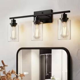 H-wl011 Yansun H-wl027 3-light Industrial Vanity Light Fixtures Matte Black 24 Inch