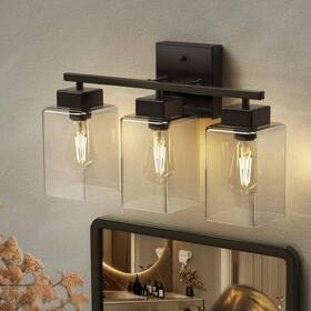 H-wl097 Yansun 15.75 In 3-light Matte Black Modern Vanity Light With Square Clear Glass Shade