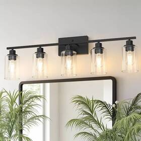 Ha-jq01101ebl-1ap3 Yansun 35 Inch 5-light Matte Black Vanity Light Clear Glass Shades Jq01101ebl
