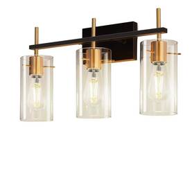 Ha-jq33301cgb-1ap3 Yansun 20 Inch 3-light Black Gold Metal Bathroom Vanity Light Frame With Clear Glass