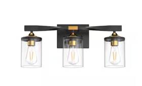 W-yz-jq35101cgb Yansun 19.7 Inch 3 Light Black And Gold Vanity With Clear Glass Shades
