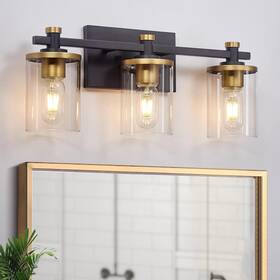 B82-045-03-bk Yenlacy Gd 3 Light Bathroom Vanity Fixtures Modern Black And Gold Lights Over