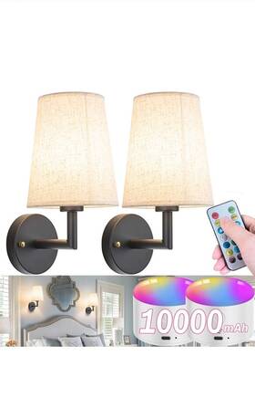 X00411h0vl Yhcdlamp Rechargeable Wall Sconces With Remote Set Of 2 Rgbw Black New Open Box