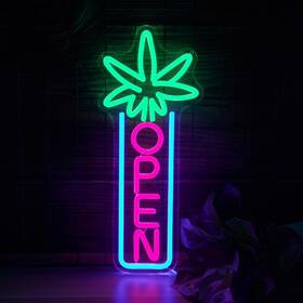 Yhopespz 786463897653 Green Leaf Neon Sign Dimmable Open Lights For Wall Decor Led B