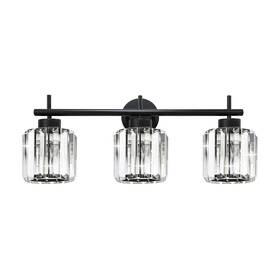 8278 Yhtlaeh Modern Crystal Vanity Light 3-lights For Bathroom Matte Black Bath Wa