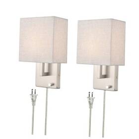 T3115bu-bn-c-2 Yobo Lighting Wall Sconces Brushed Nickel Plug In Sconce With Linen Light For