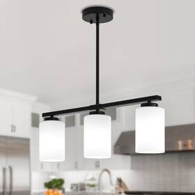 Y013 Yuemzs 3-light Modern Island Lights For Kitchen Black White Glass