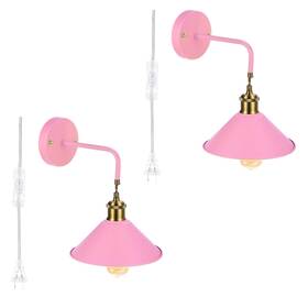 Zaplyte 731618356868 2pcs Wall Sconce Lighting Vintage Lamp With Plug-in Cord On Pink Zaplyte 731618356868 2pcs Wall Sconce Lighting Vintage Lamp With Plug-in Cord On Pink