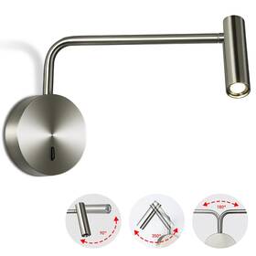 Zer077 Zerouno Wall Mounted Reading Light Swing Arm Bedside Lamps For Bedroom Silver