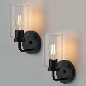 Zevluck Lighting 726810190044 Wall Sconces Set Of 2 Modern Light Fixtures With Clear Glass Sh