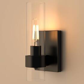 Zevluck Lighting 726810190075 1-light Wall Sconce Matte Black Bathroom Vanity Light With Cylinder C
