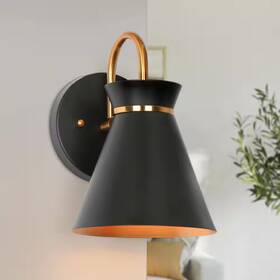 Zevni 445004661629 Industrial 6 Inch 1-light Black Indoor Wall Sconce With Metal Cone Shade For Foye