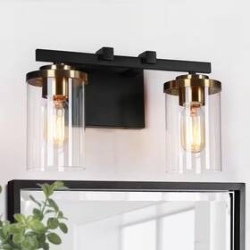Zevni 711181349832 14 Inch 2-light Black Vanity Light For Bathroom Industrial Modern Brass Gold Wall