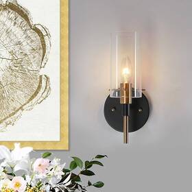 A04673 Zevni Modern 1-light Brass Gold Wall Sconce Black Vanity Light