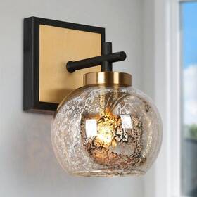 Z-17mf6jq2-4600 Zevni Ceedar Modern 1-light Brass Gold Indoor Wall Sconce Globe Mercury Glass