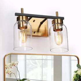 Z-672evqme-4605 Zevni Bathroom Vanity Wall Sconce 12 Inch 2-light Clear Glass Shades In Brass Gold