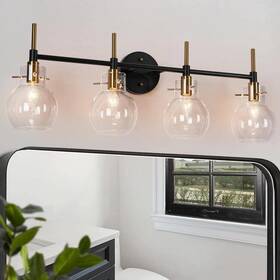 Z-c7nmfyjf-4681 Zevni 30 Inch 4-light Black Industrial Bathroom Vanity Light Globe Clear Glass