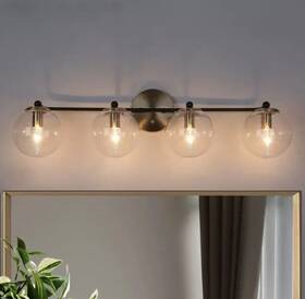 Z-n7mfmvir-4692 Zevni A04692 30 In 4-light Brass Gold Bath Vanity Light With Seeded Glass Shades