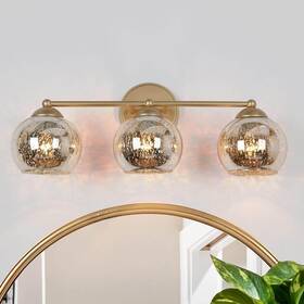 Z-q73yvmbn-4589 Zevni 21 Inch 3-light Modern Gold Bathroom Vanity Light Globe Mercury Glass Bath Room