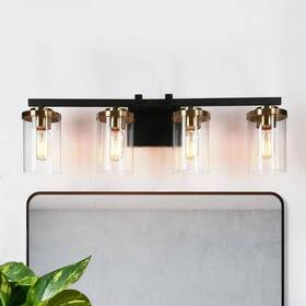 Z-s7efaban-4697 Zevni Vanity Light 27 Inch 4-light Dimmable Metal Black Cylinder Clear Glass Shade