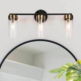 Z-y86b6bfm-67w3 Zevni 21.5 Inch Modern 3-light Black Bathroom Vanity Light Cylinder Brass Gold